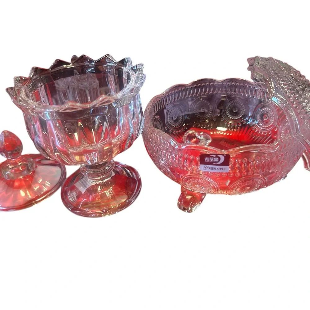 Vintage Digosoga Crystal Clear Candy Dish & Lid Glass Footed Two new